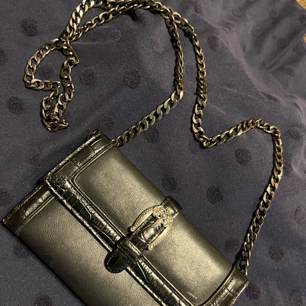 Retro Brighton Large Black Leather Crossbody purse Wallet Buckle Heart Details. - Picture 1 of 16